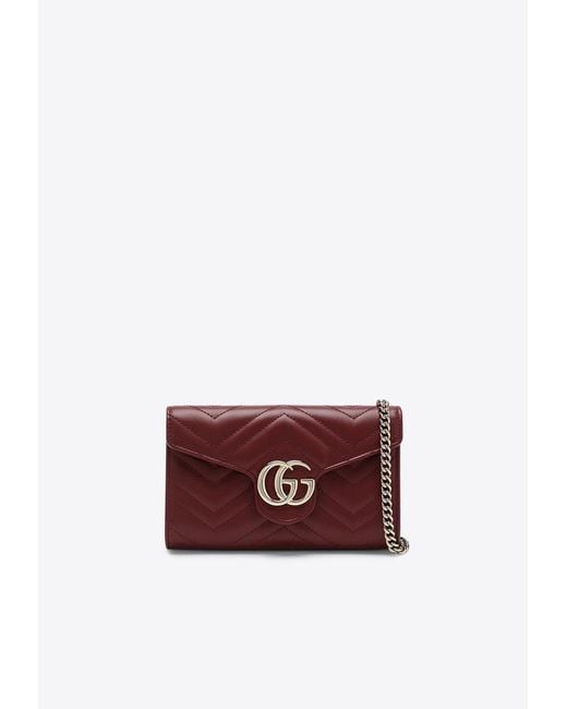 Gucci Red Gg Marmont Quilted Leather Chain Clutch