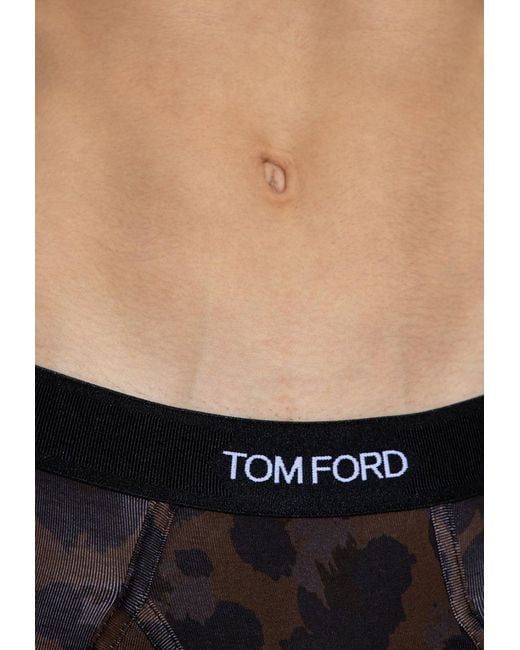 Tom Ford Black Leopard Print Stretch Briefs for men