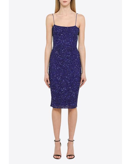 retroféte Blue Sequin-embellished Knee-length Dress