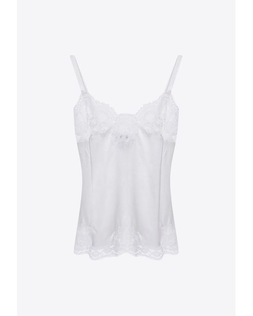 Dolce & Gabbana White Lace-Trimmed Satin Top