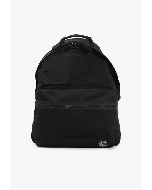 Stone Island Black Compass Patch Backpack for men