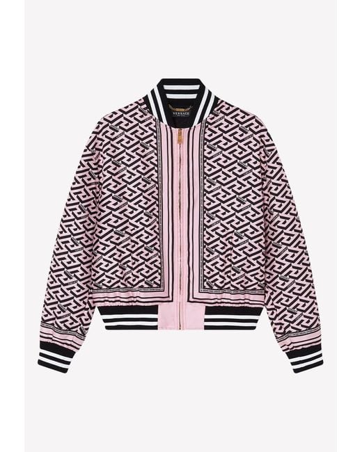 Versace La Greca Silk Bomber Jacket in Pink | Lyst Canada