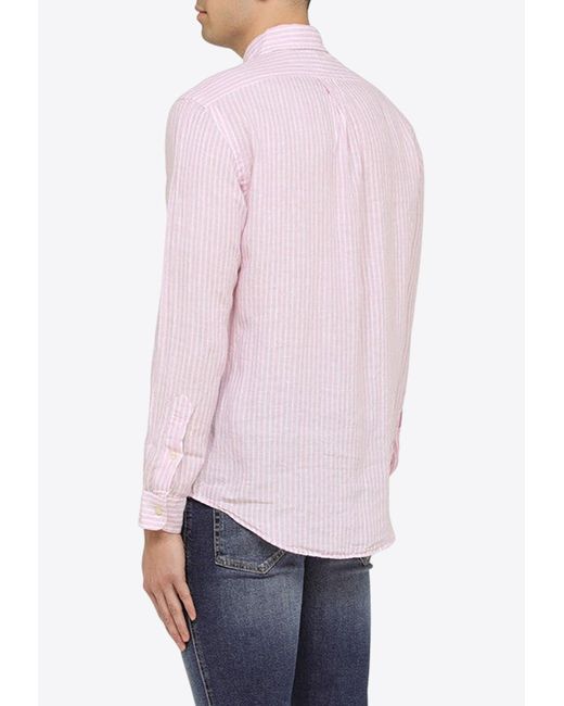 Polo Ralph Lauren Pink Long-Sleeved Stripe Shirt for men