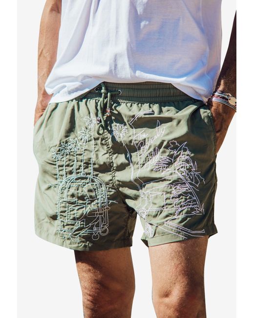 Les Canebiers Green Ermitage Monochrome Beverly Hills Swim Shorts for men