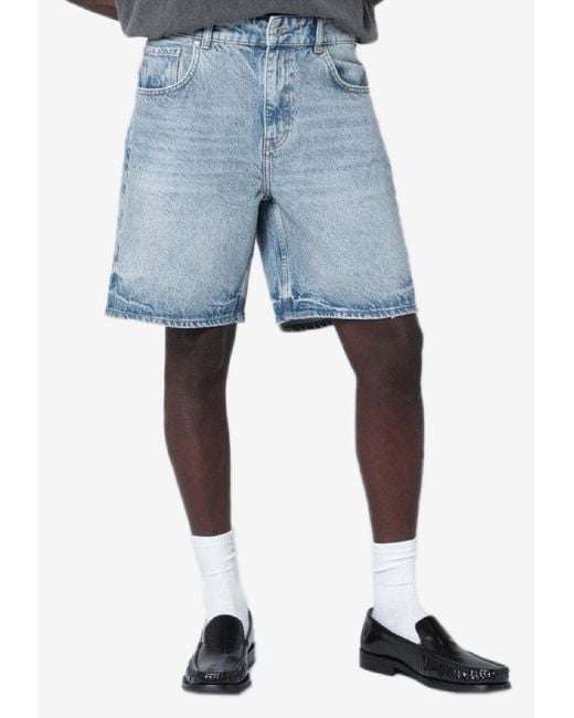 Represent Blue Washed Denim Shorts for men