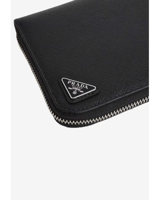 Prada White Triangle Logo Zip-Around Wallet for men