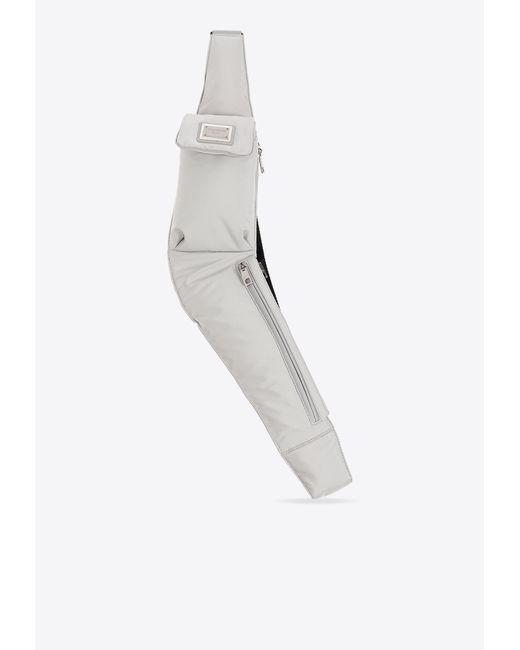 Dolce & Gabbana White Logo Plate Nylon Belt Bag for men