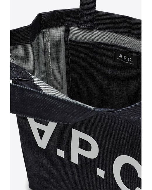 A.P.C. Black Laure Logo Print Denim Tote Bag
