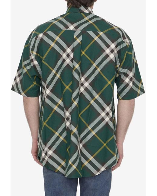 Burberry Green Short-Sleeved Checked Shirt for men