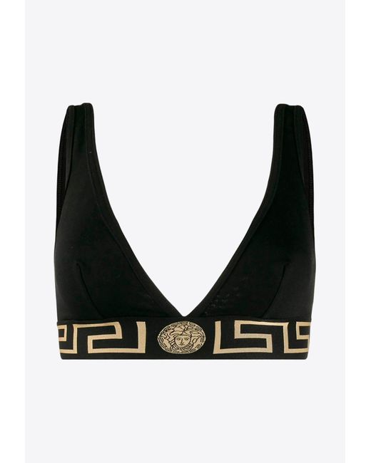 Versace Black Greca Waistband Triangle Bralette