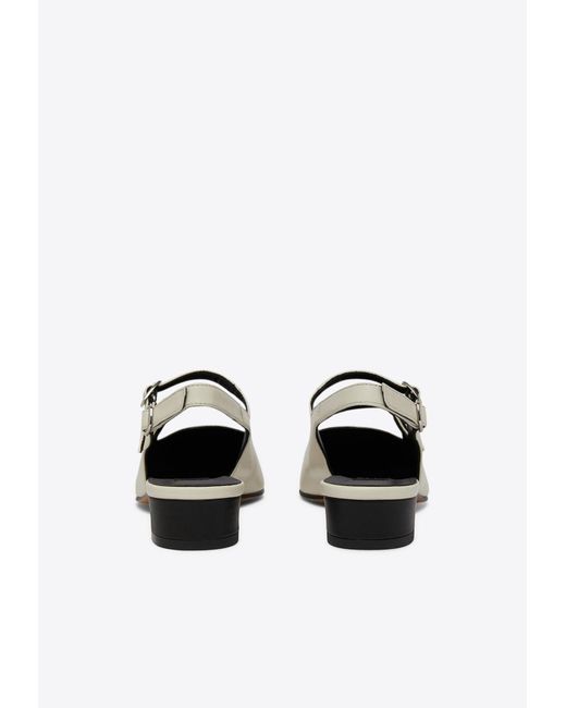 CAREL PARIS White Abricot Mary-Jane Leather Slingback Flats