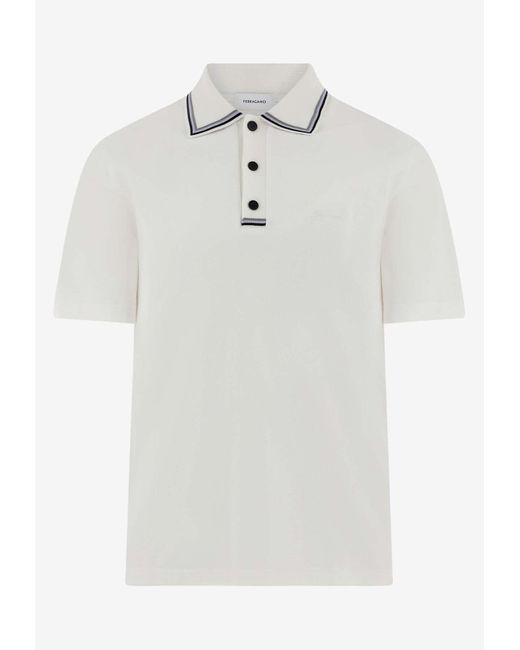 Ferragamo White Short-Sleeved Polo T-Shirt for men