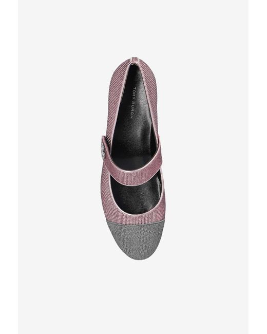 Tory Burch White Cap-Toe May Jane Pavé Ballet Flats