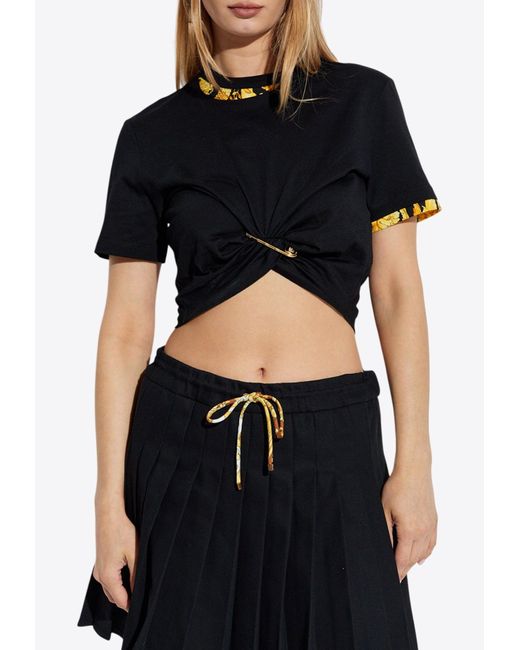 Versace Black Safety-Pin Twisted Cropped T-Shirt