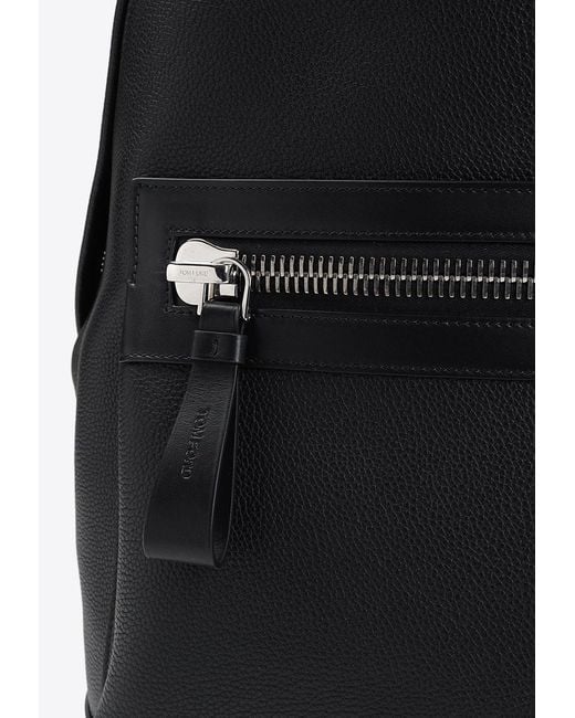 Tom Ford Black Calf Leather Zip Backpack for men