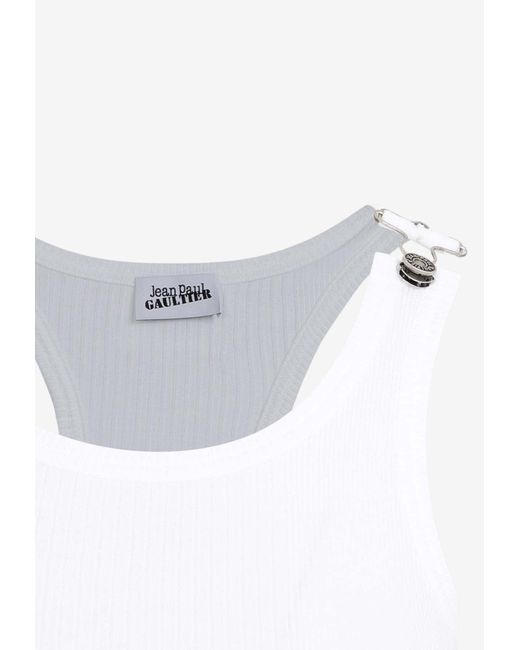 Jean Paul Gaultier White Ribbed Tank Top