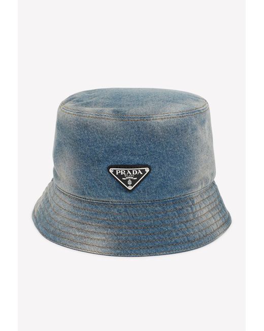 Prada Blue Logo Denim Bucket Hat for men