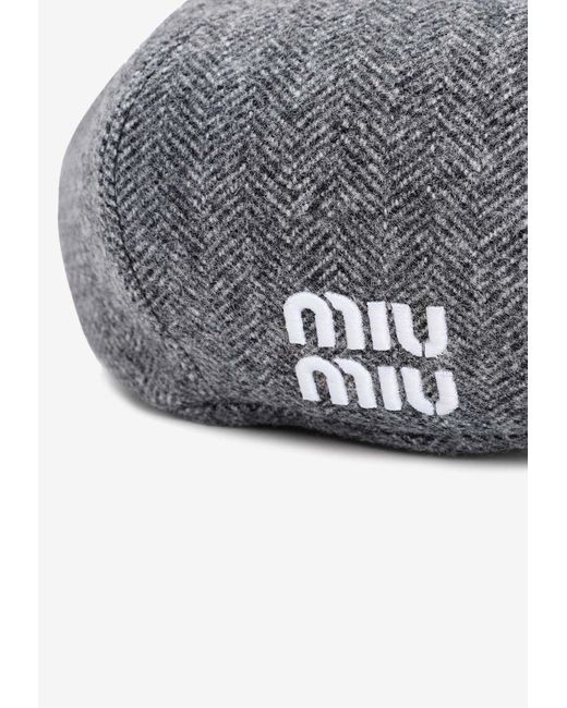 Miu Miu Logo Wool Hat in Gray | Lyst