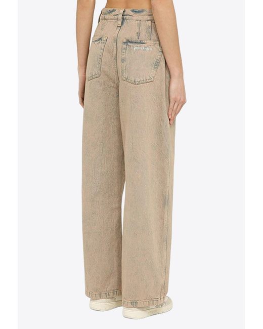 Palm Angels Natural Overdyed Wide-Leg Jeans