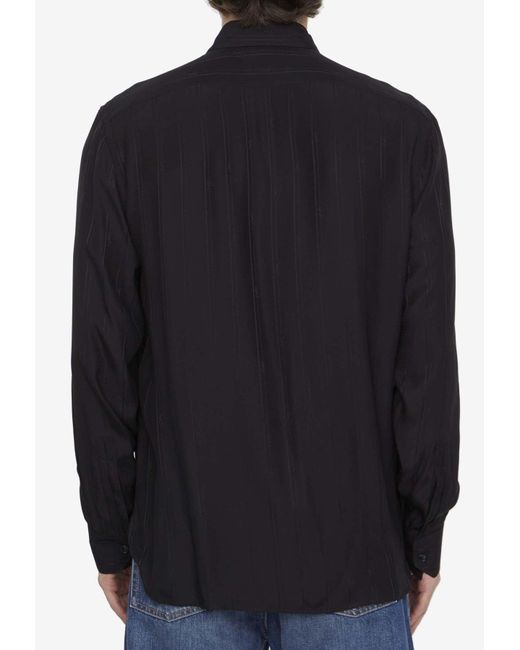 Saint Laurent Black Cassandre Striped Silk Shirt for men