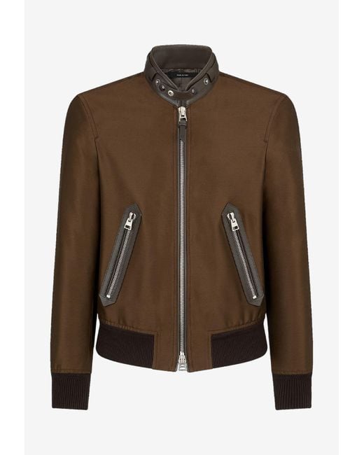 Tom Ford Brown Wool And Silk Biker Jacket for men