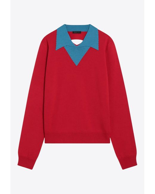 Prada Red Triangle Logo Wool Sweater for men