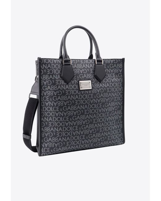 Dolce & Gabbana Black Medium Coated Jacquard Tote Bag for men