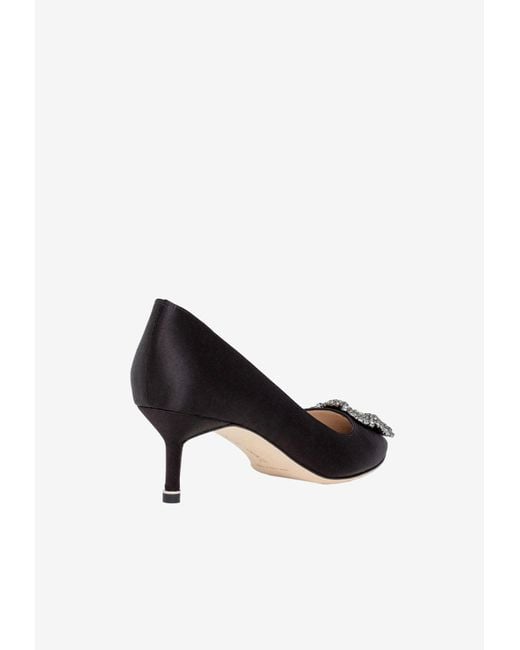 Manolo Blahnik Black Hangisi 50 Crystal Buckle Satin Pumps