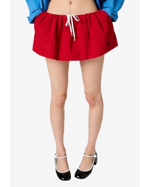 Miu Miu Logo Embroidered Poplin Mini Skirt