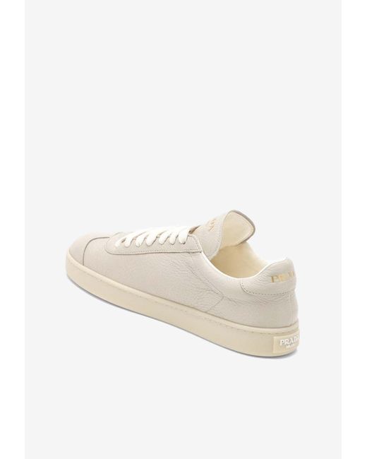 Prada White Logo Appliqué Leather Low-Top Sneakers