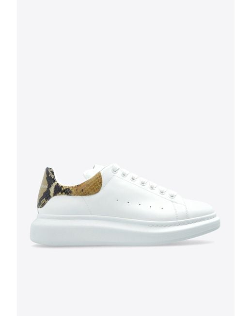 Alexander McQueen White Oversized Leather Low-Top Sneakers With Snakeskin Print Heel for men