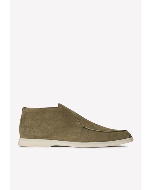 Loro Piana Green Open Walk Suede Ankle Boots for men