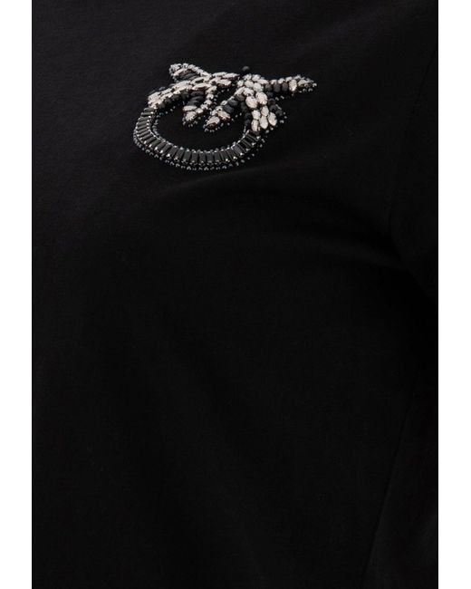 Pinko Black Embellished Love Birds T-Shirt