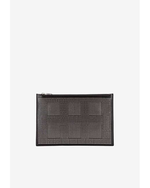 Alexander McQueen Gray Studded Leather Pouch Bag for men