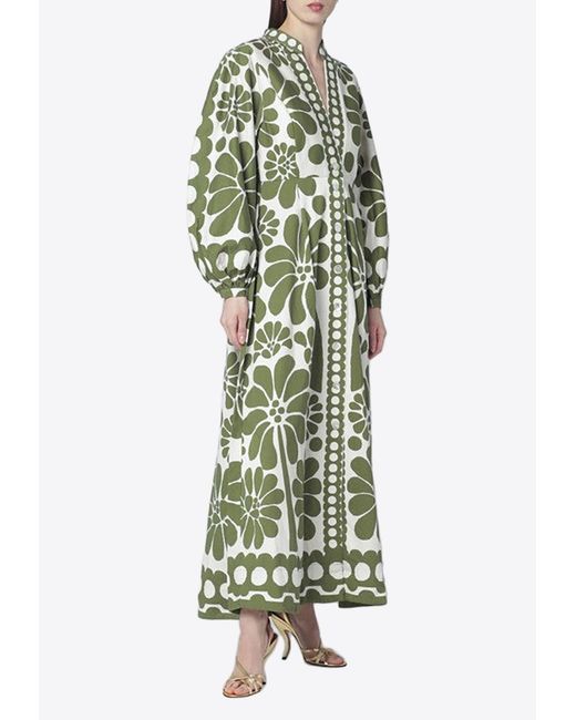 chinese dress ladies Green Delicate Tapestry Euroflax™ Premium Linen Midi Dress – FARM Rio