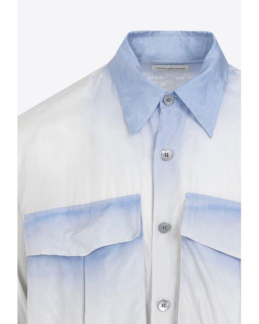 Dries Van Noten Blue Calander Long-Sleeved Shirt for men