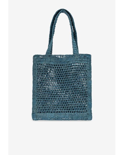 Chloé Blue Summer Banana Logo Raffia Tote