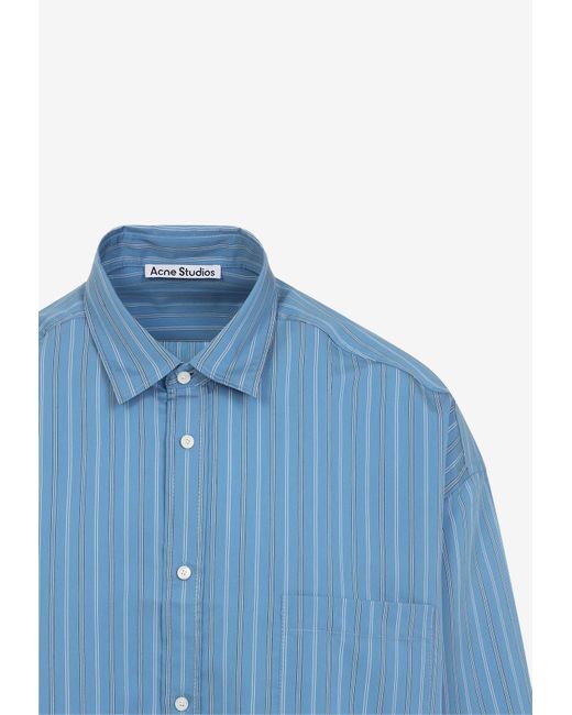 Acne Blue Long-Sleeved Striped Shirt for men