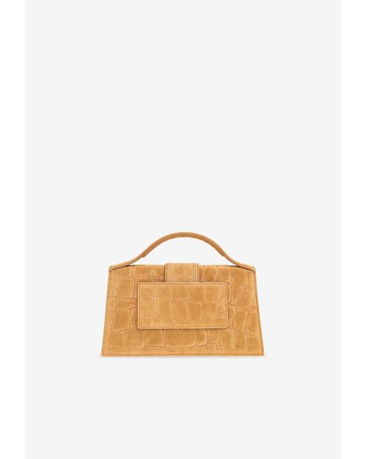 Jacquemus Natural Le Grand Bambino Croc-Embossed Suede Top Handle Bag