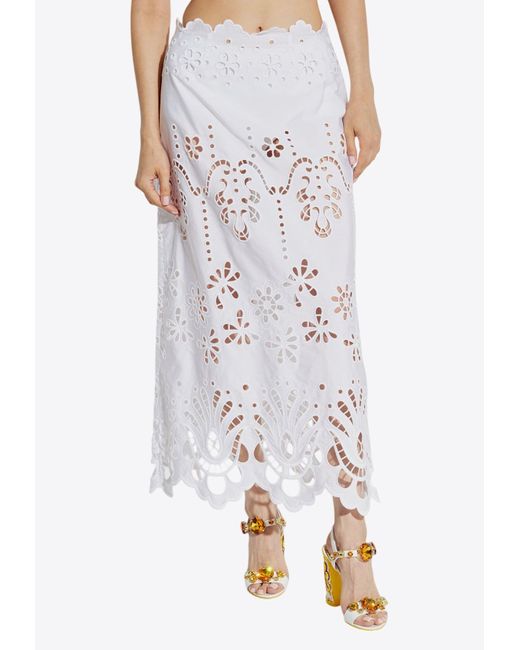 Dolce & Gabbana White Broderie Anglaise Poplin Midi Skirt