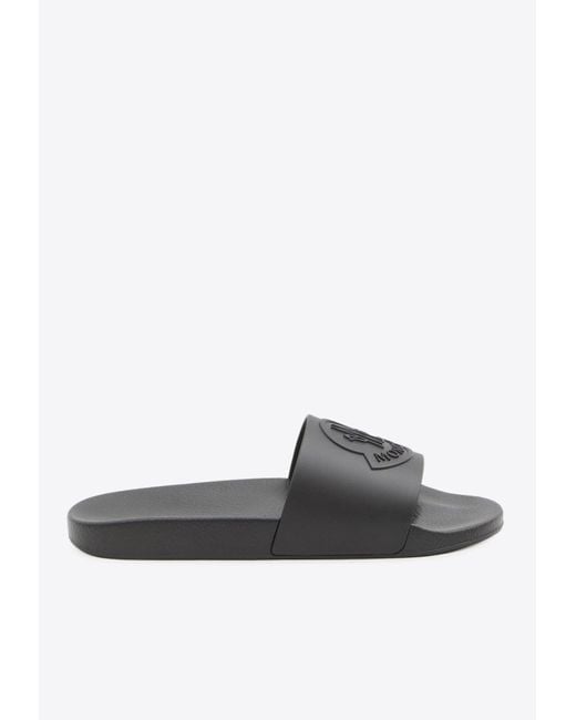 Moncler White Basile Logo Rubber Slides for men