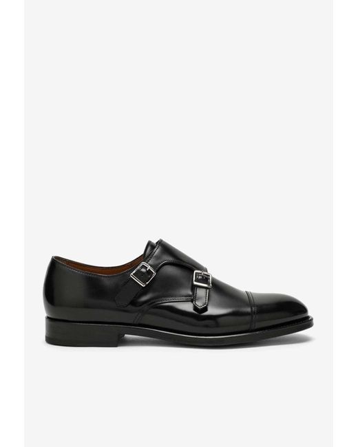 Doucal's Black Leather Monk Strap Shoes for men