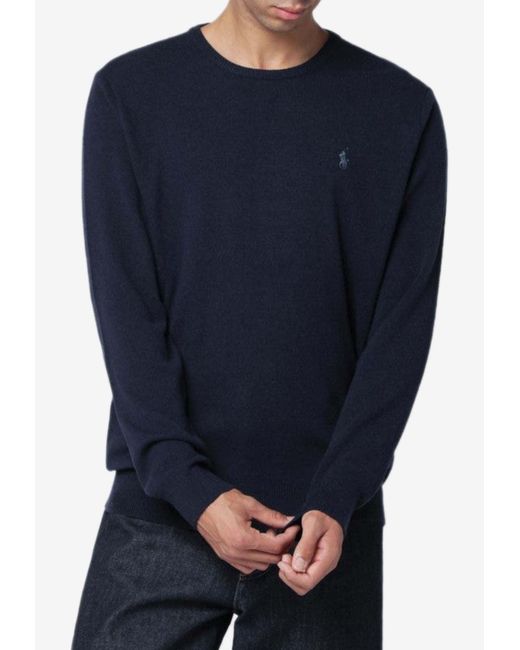 Polo Ralph Lauren Blue Logo Embroidered Wool Sweater for men