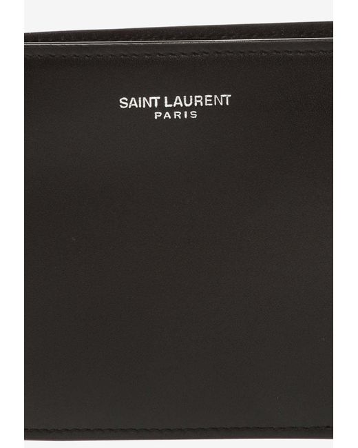 Saint Laurent White Logo East/West Leather Wallet for men