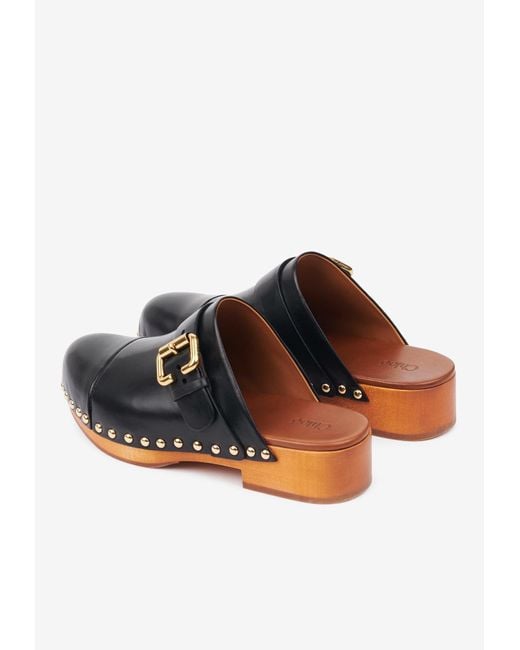 Chloé Black Jeannette 40 Shiny Leather Clogs