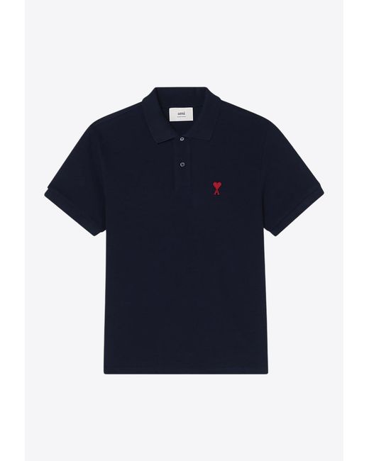 AMI Blue Ami De Coeur Short-Sleeved Polo T-Shirt for men