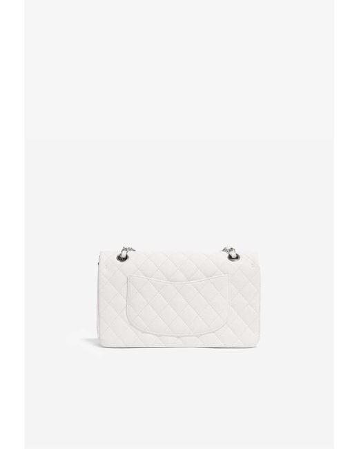 Chanel Medium Timeless Shoulder Bag In White Caviar Leather With