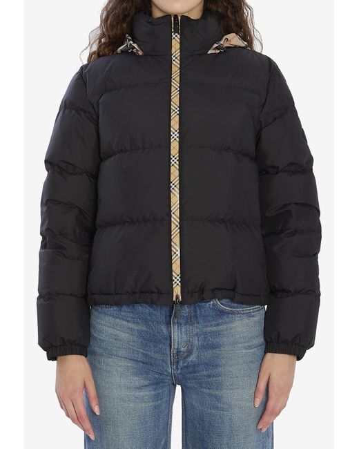 Burberry Black Puffer Jacket With Concealed Hood
