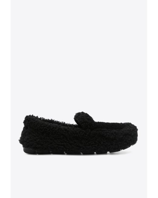 Prada Black Triangle Logo Shearling Loafers