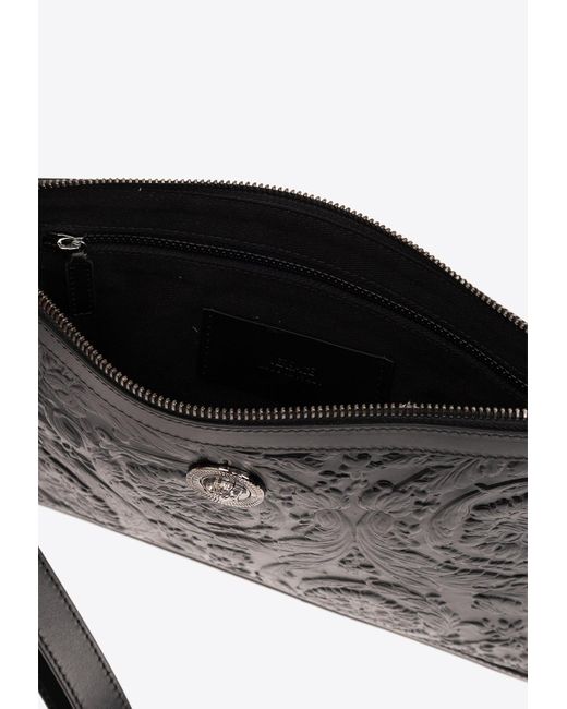 Versace Black Medusa Biggie Embossed Leather Pouch for men